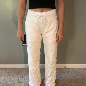 White Lululemon studio pants, lined